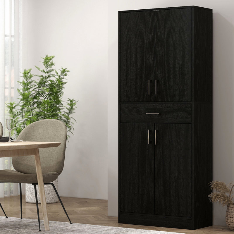 Grand garde-manger autoportant moderne 71 po, rangement de grande capacité avec tiroir et tablettes réglables, 2 armoires à deux portes, noir vieilli, multi-espace