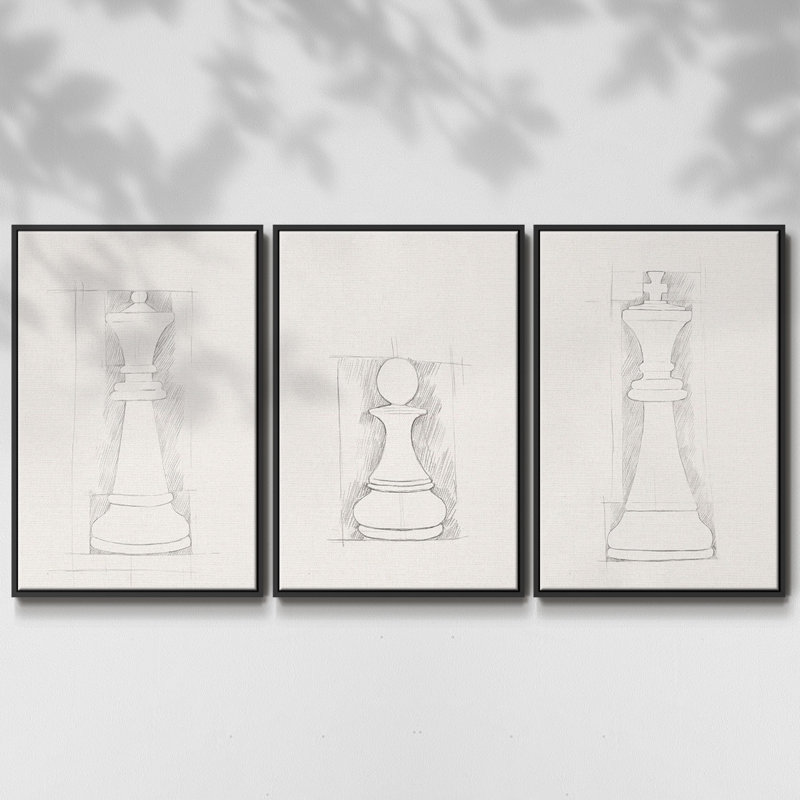 Jeu d'échecs, croquis 3 pièces, H 27 po x l 54 po, Noir