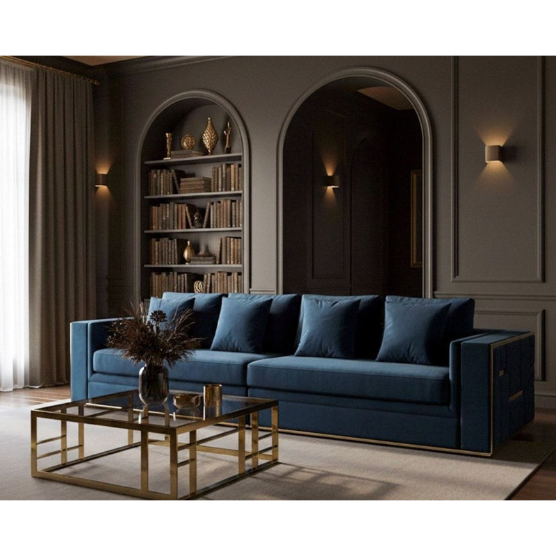 Canapé rembourré 118 po Tesa, Velours bleu