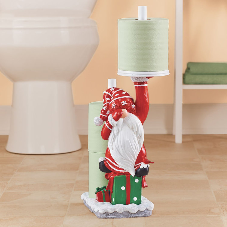 Collections Etc Whimsical Winter Gnome Holding Nose Toilet Paper Holder - Red - 15.500 x 10.000 x 8.500 65140