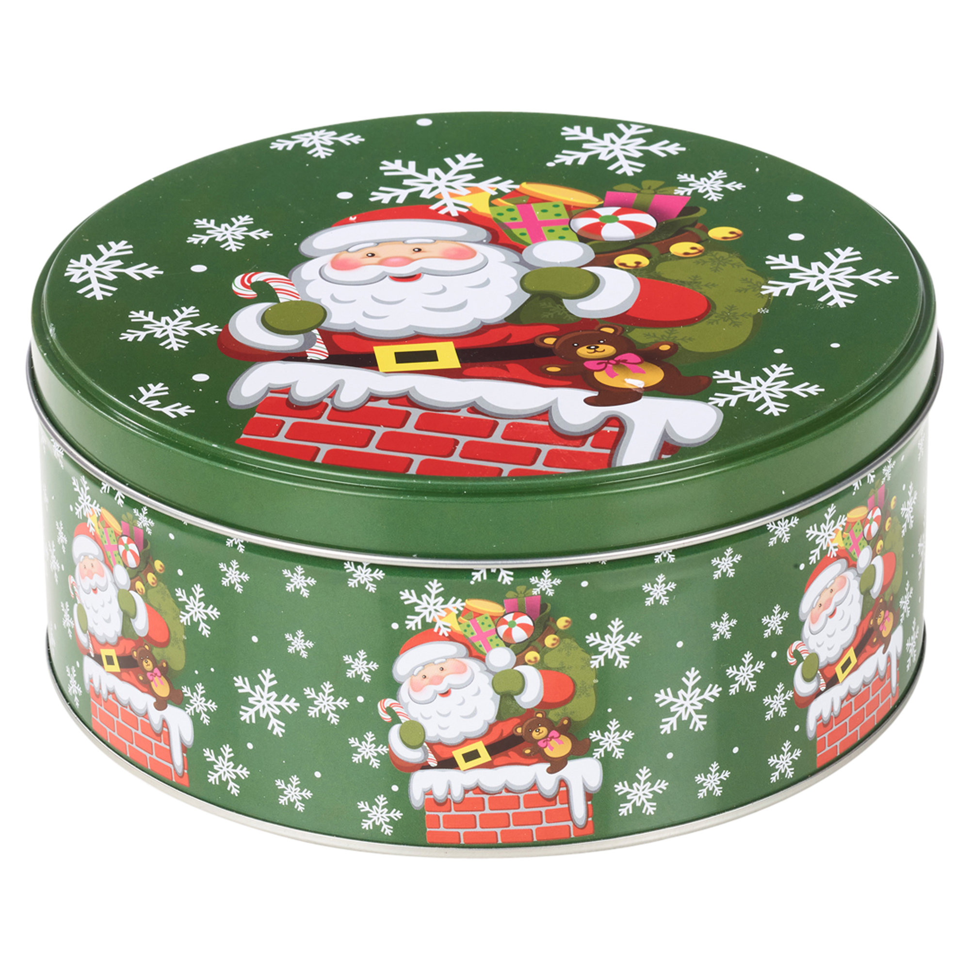 Christmas Cookie Tin Round Containers with Santa & Snowman 3 Size Santa Red