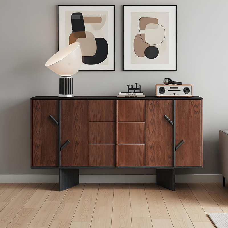 Buffet de rangement rétro en bois massif, H 32,48 po x l 62,99 po x P 15,74 po