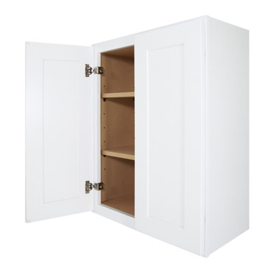 2-door 2-shelf Wall Cabinet 24-in W x 30-in H x 12-in D White Ready to assemble (RTA) Plywood Cabinet Recessed Panel Shaker