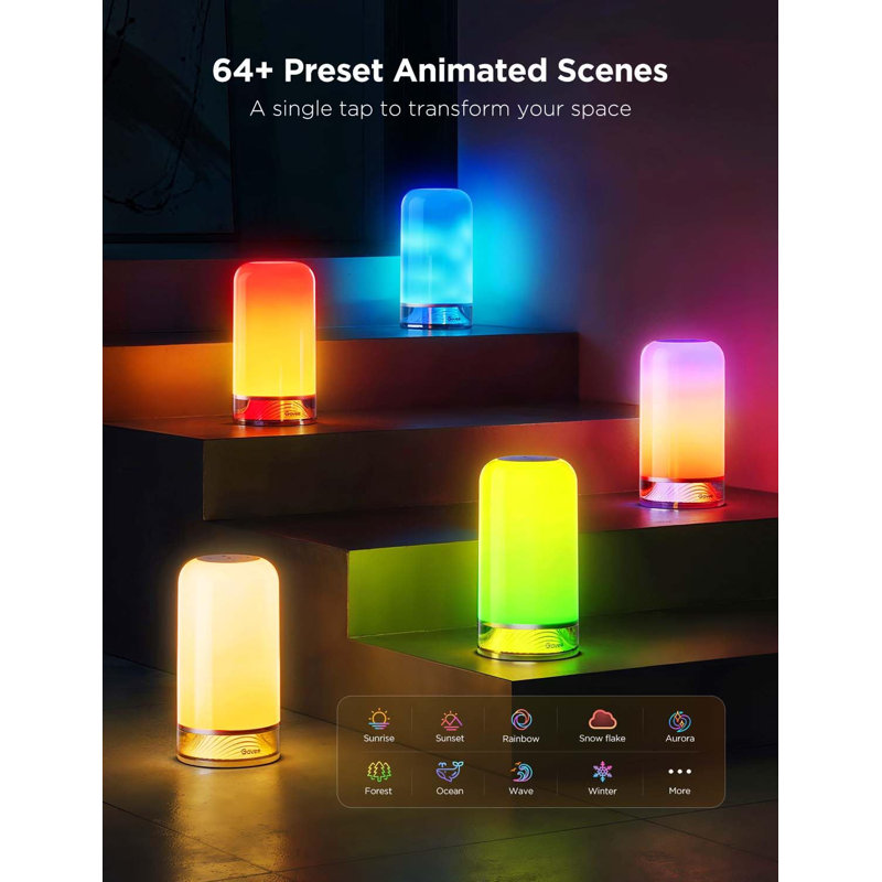 Smart Table Lamp 2, Touch Bedside Small Table Lamp Work With Matter, Alexa, LED Desk Lamp With 64 Scene Modes, Color Changing Lamp For Bedroom Living Room Dimmable Night Light(Corded)