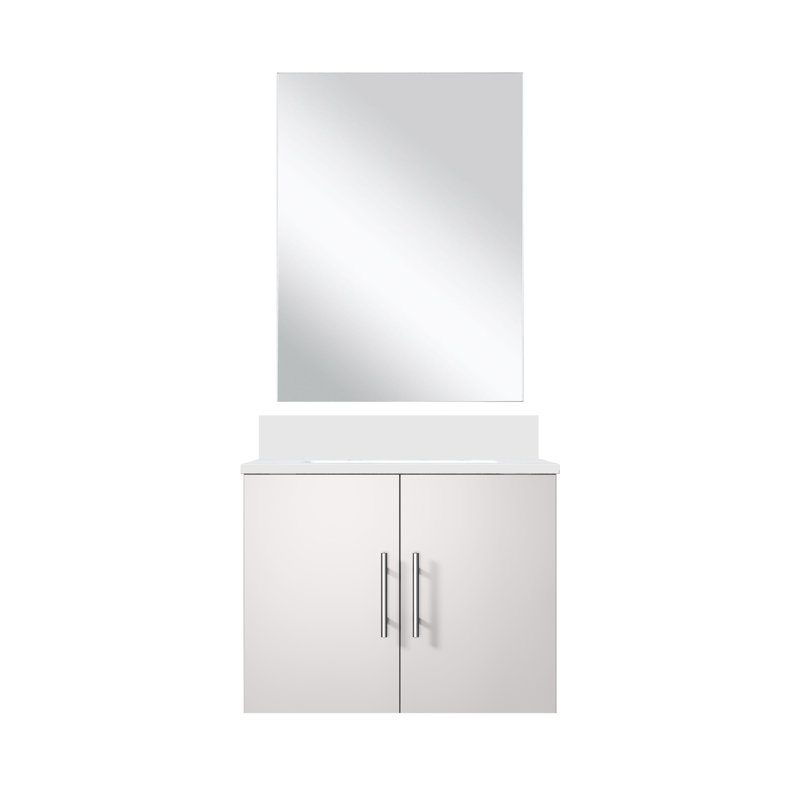 Meuble-lavabo simple l 24 po x P 22 po avec finition blanc brillant et comptage de quartz blanc