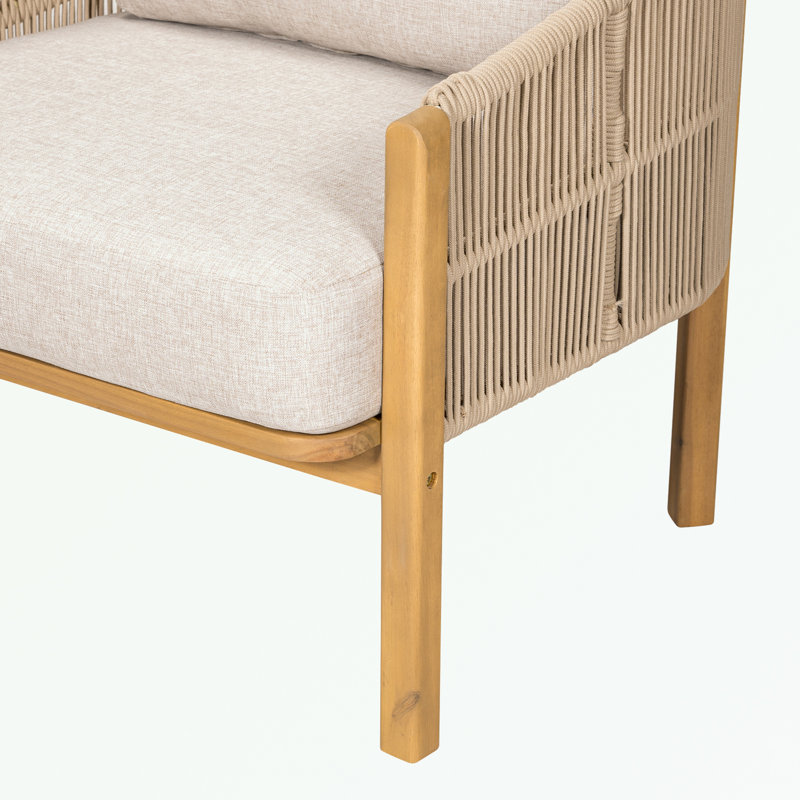 Fauteuil club d'extérieur en bois avec coussin, Beige