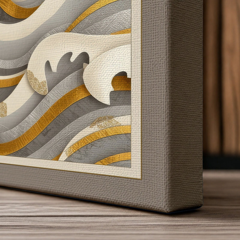 Sun Above Waves Japandi - Wrapped Canvas, 30x20 - 76.2 x 50.8 cm, Taupe Border
