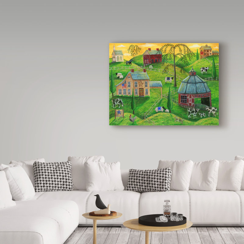 « country fermes », reproduction de peinture sur toile tendue, H 14 po x l 19 po x P 2 po