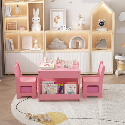 Ensemble de table en bois pour enfants et 2 chaises, table d'activités 4-en-1 avec tiroirs de rangement et plateau amovible