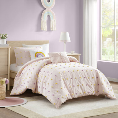 4PCS Twin/Twin XL Cotton Jacquard Pom Pom Comforter Set