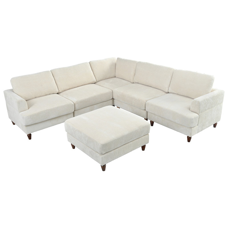 Canapé modulaire en U 6 pièces Seraphine, Velours côtelé beige