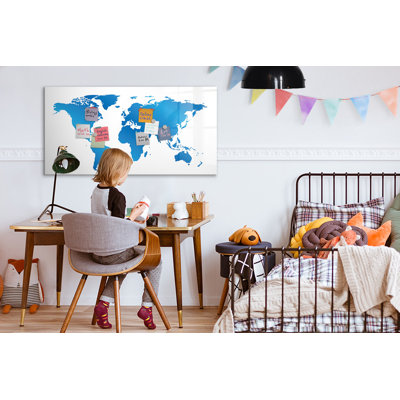 Magnetic Memo Board Whiteboard - 120 x 60 cm - With Marker and Magnets - World map