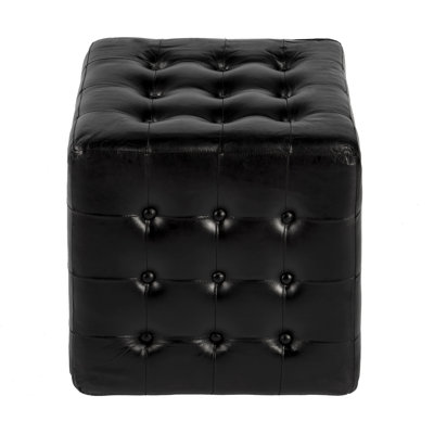 Leon Button Tufted Leather Ottoman