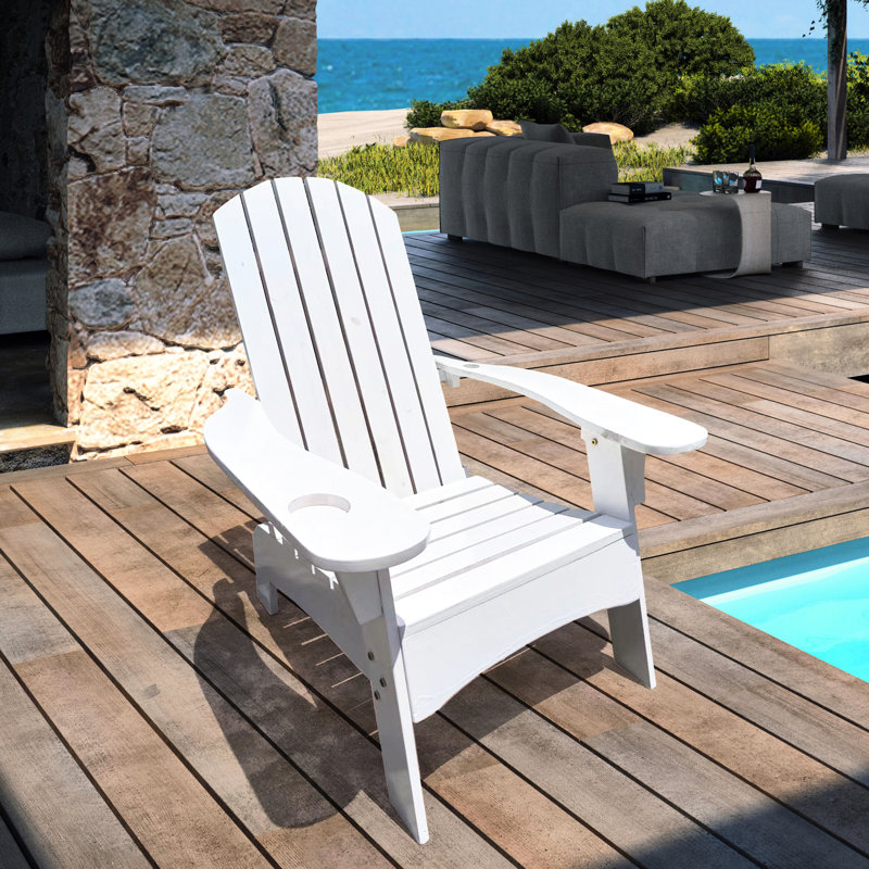 Comfortable White Wood Chair - Umbrella Hole Included, Versatile For Outdoor/Indoor Spaces Patio, Porch, Deck, Garden, Poolside Seating Easy Assembly Process Made Of Solid Hole, Comfortable, Outdoor