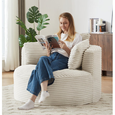 Fauteuil rond compressible en velours côtelé avec dossier rembourré - sièges modernes et confortables pour le salon, le bureau, un appartement (sans pivot)