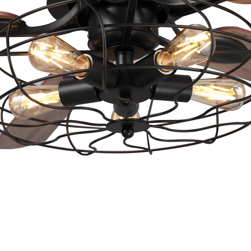 Ventilateur de plafond 52 po à 5 pales en bois avec télécommande