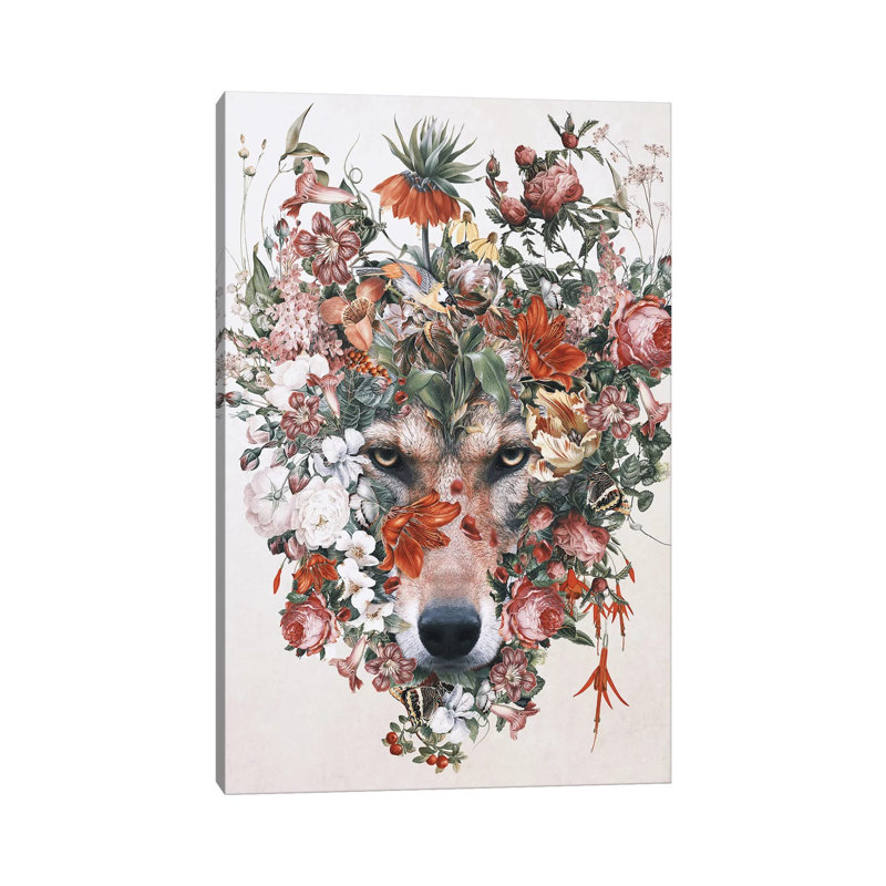 Flower Wolf par Riza Peker - Toile tendue avec châssis sur toile tendue, H 26 po x l 18 po x 1,5 po