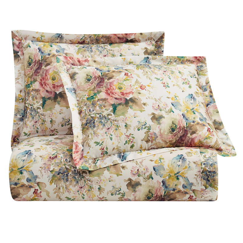 Eucalyptus Jardin Watercolor Floral Chic Casual 3 Piece Duvet Cover Set, Queen Duvet Cover + 2 Standard Shams