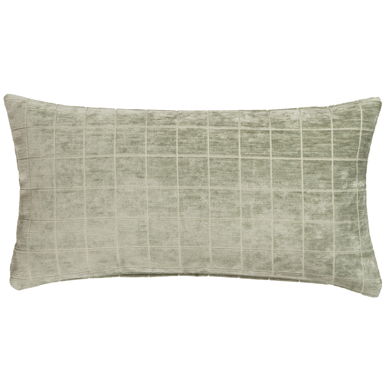 Otterville Velvet Grid Lumbar Pillow, 12"H x 21"W, Feather, Green Geometric