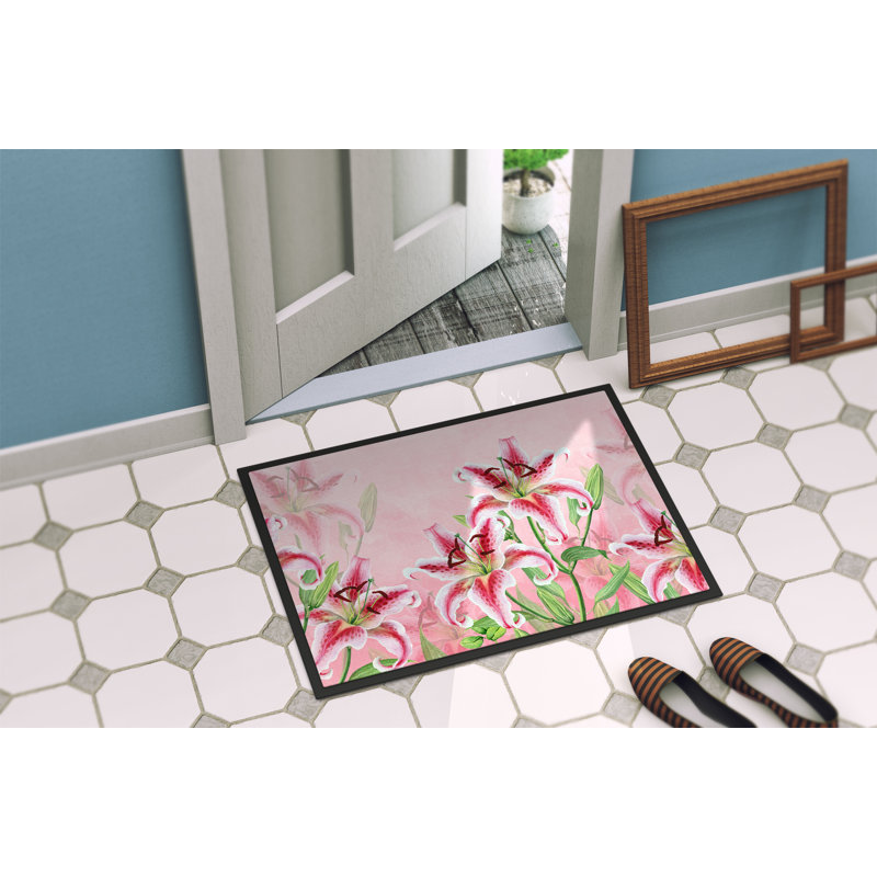 Madalyn Non-Slip Floral Outdoor Doormat, 0.2" H x 36" W x 24" D