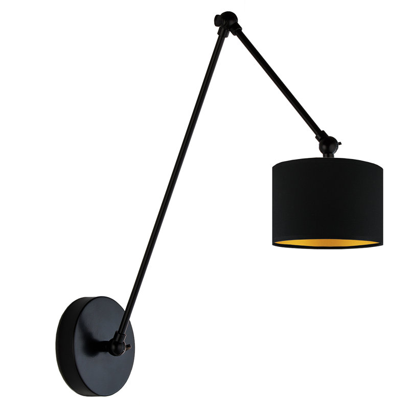 TESNUS GOLD Swing Arm Sconce, Black/Gold, Matte Black
