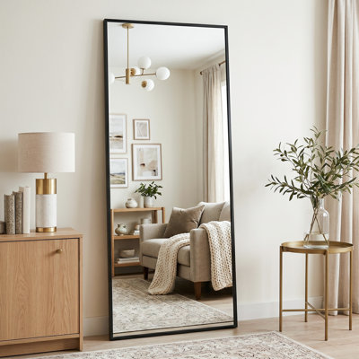 Oversized Aluminum Alloy Framed Rectangle Full Length Mirror with Stand Wall Mirror
