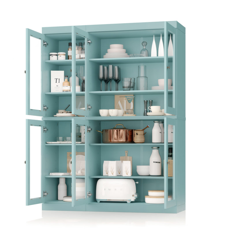 Palace Imports 100% Solid Wood Pantry China Cabinet, Clear Glass Doors, Adjustable Shelves, 48.5" Wide, 71.5" Tall, Aqua