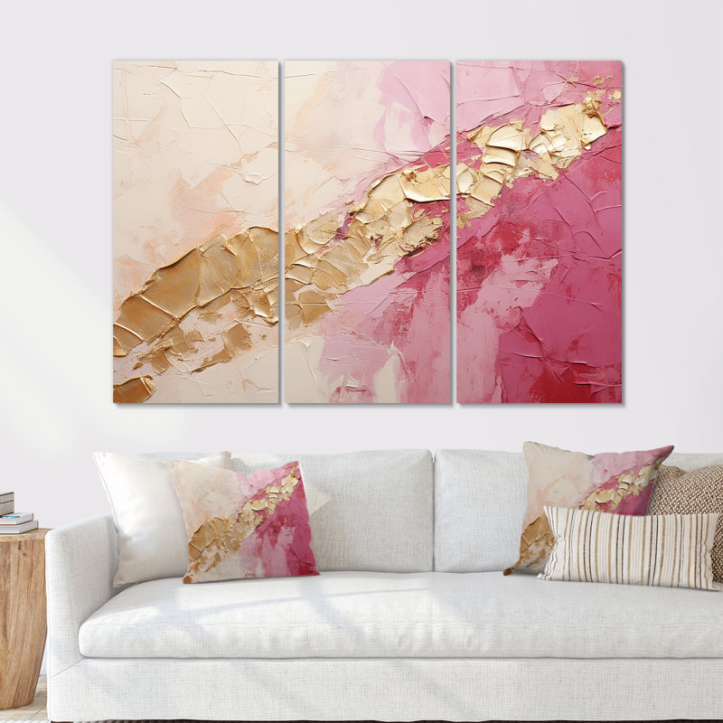 «Pink Gold Minimalisme Poteries I», ensemble d'art mural sur toile à spirales abstraites, H 28 po x l 36 po x P 1 po