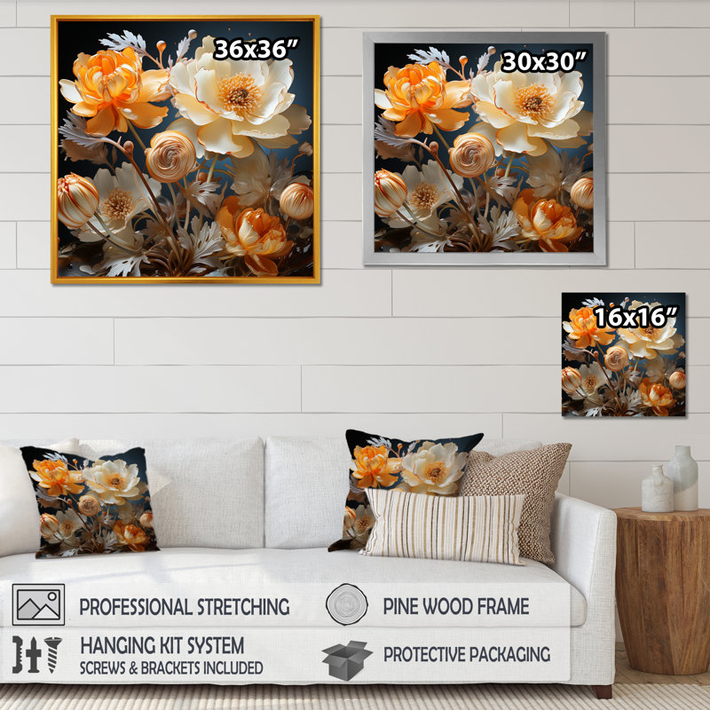 Buttercups Emotion Sunshine - Décoration murale boutons d'or, Cadre flottant blanc, H 30 po x l 30 po x P 1 po