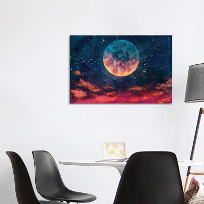 Moon Among Stars In Universe by Valery Rybakow - Painting on Canvas