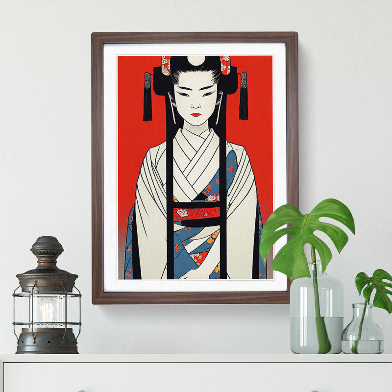 Awesome Geisha - Single Picture Frame Painting, 46cm H x 34cm W x 2cm D, Walnut Framed