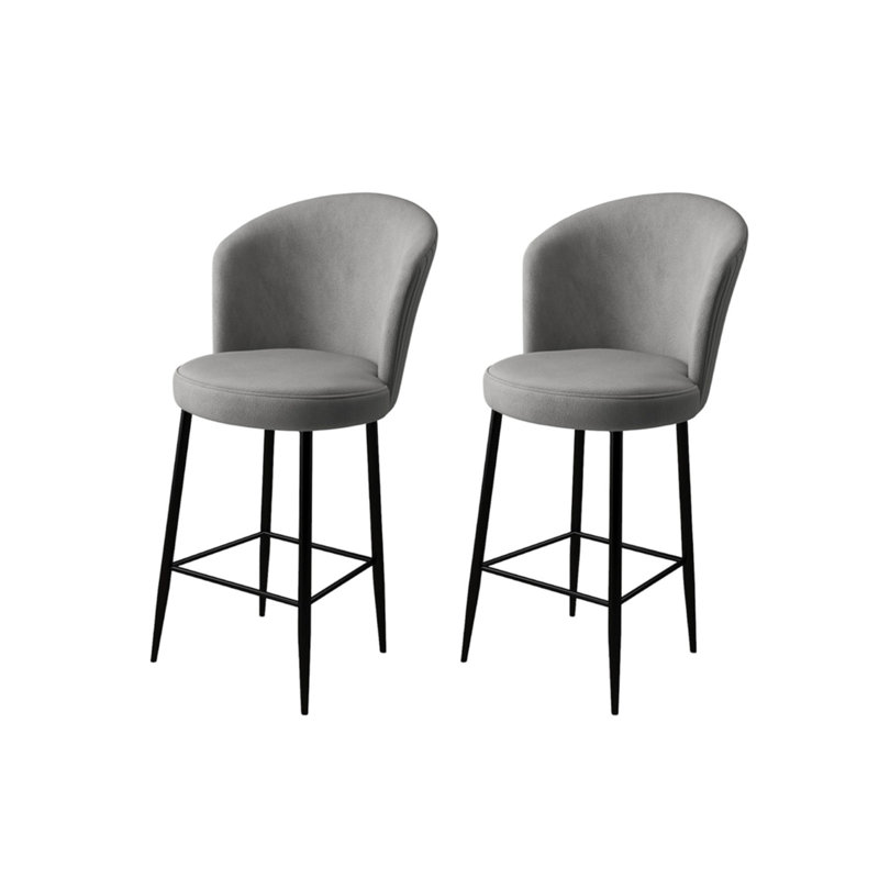 Pearlene Upholstered Velvet Bar Stool, Grey, 2, Black