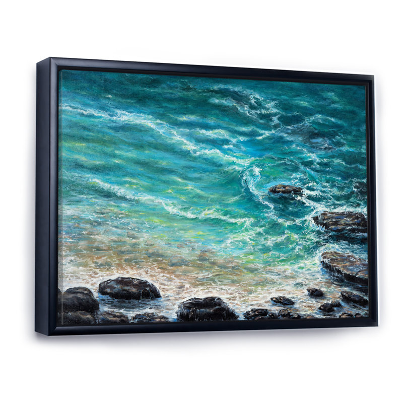 «Wild Blue Ocean Waves», art nautique et côtier sur toile, H 34 po x l 44 po x P 1,5 po, Cadre flottant noir