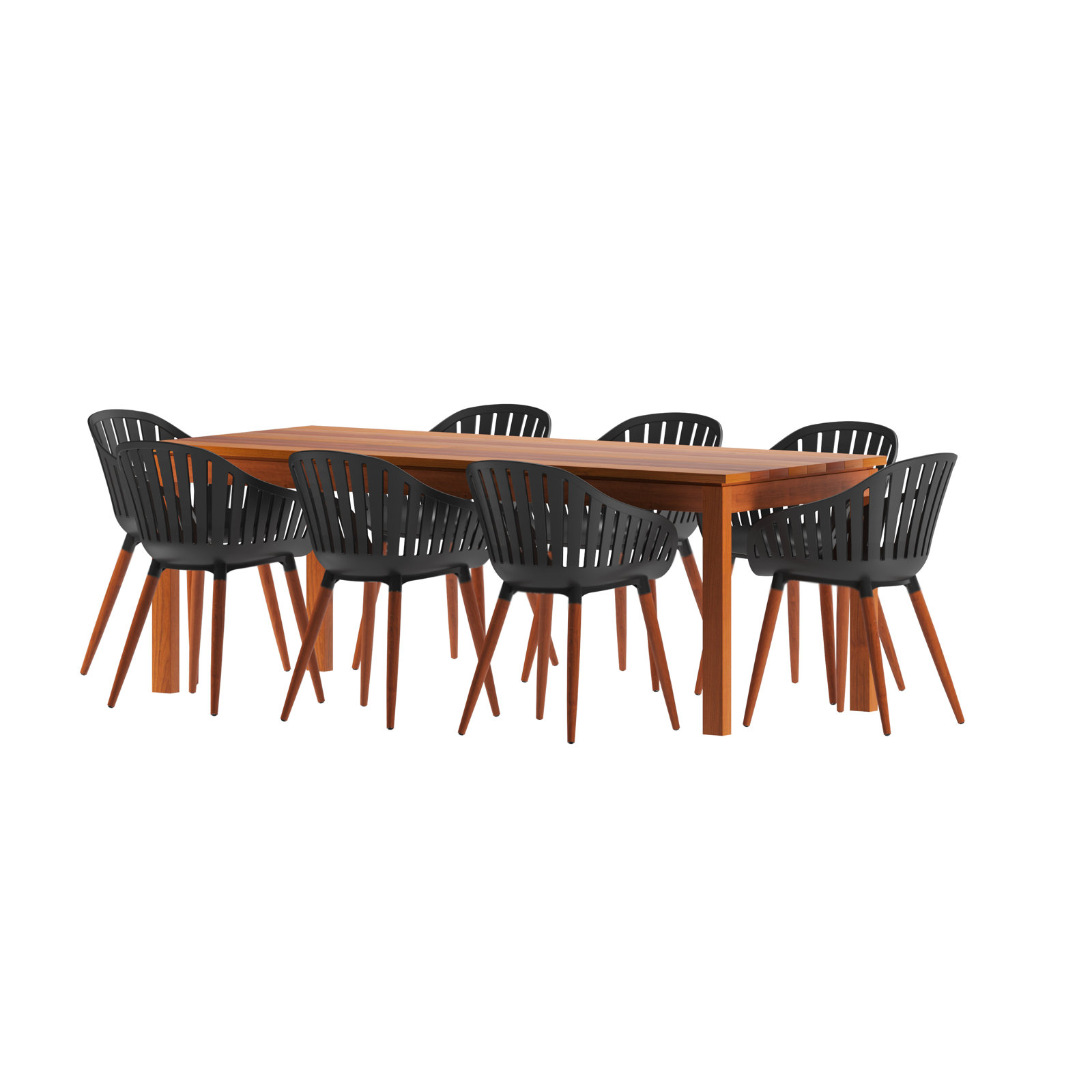 Anautica 83" Eucalyptus Patio Dining Set, Black/Brown