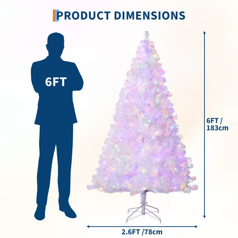 Arbre de Noël artificiel pré-éclairé 6 pi avec lumières colorées, arbre de Noël floqué en neige et pré-éclairé, pointes de branches complètes et support pliable pour la maison, le bureau