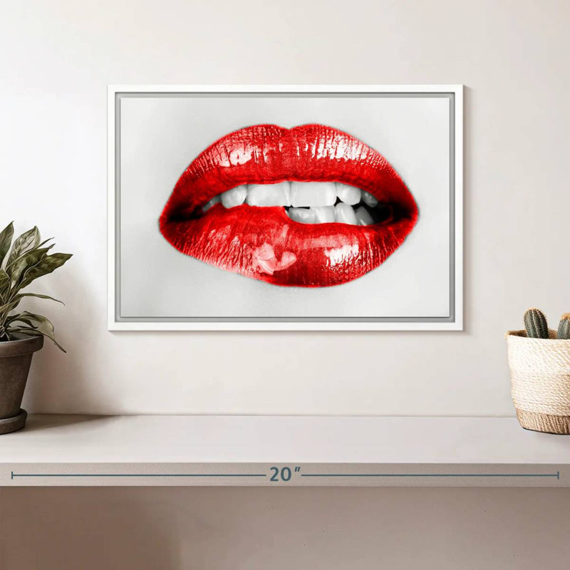 Lèvres rouges souples, Cadre flottant blanc, 13 po x 9 po