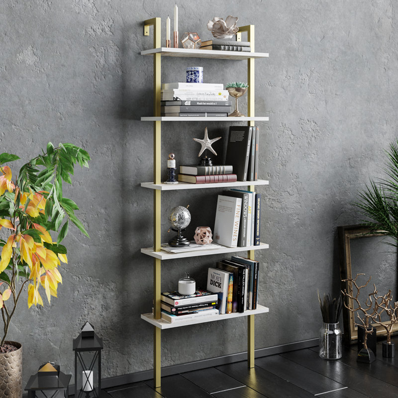 Innes 174cm H 60cm W Bookcase, Gold/White