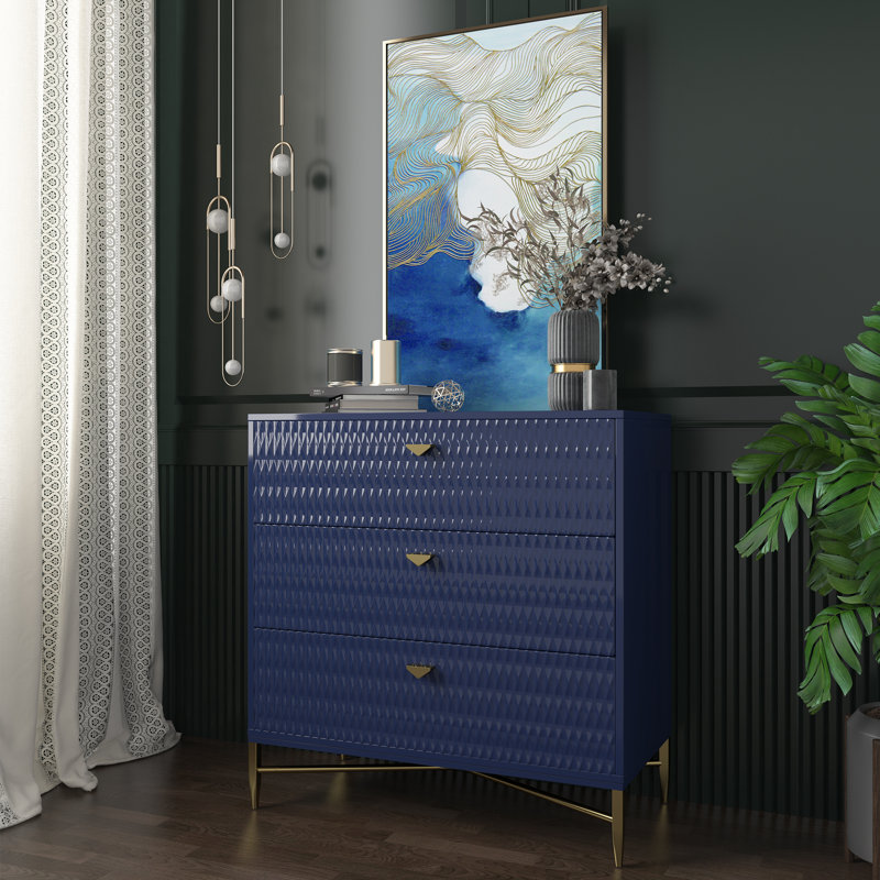 Commode en bois 3 tiroirs Sturbridge, Bleu