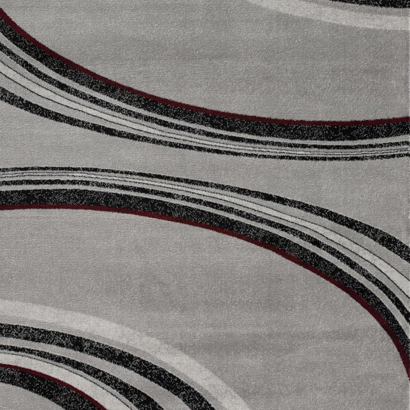 Tapis gris / noir à motif géométrique moderne, Rectangle 5 pi x 8 pi