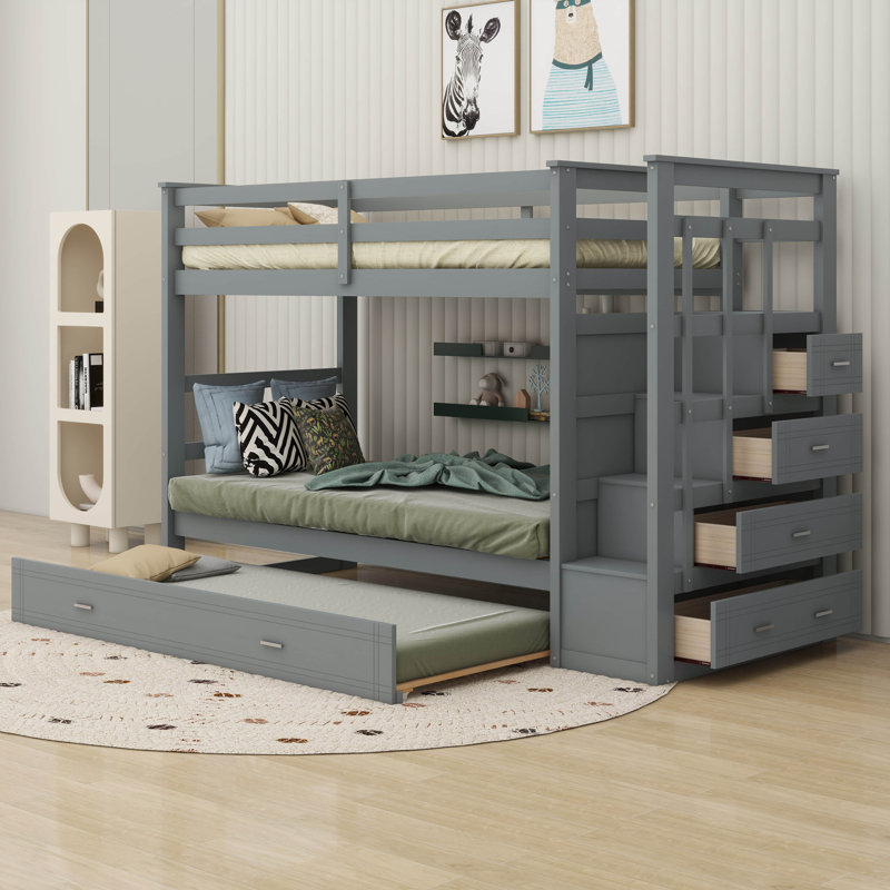 Lit superposé simple au-dessus de simple avec lit gigogne Janneli Kids, Gris