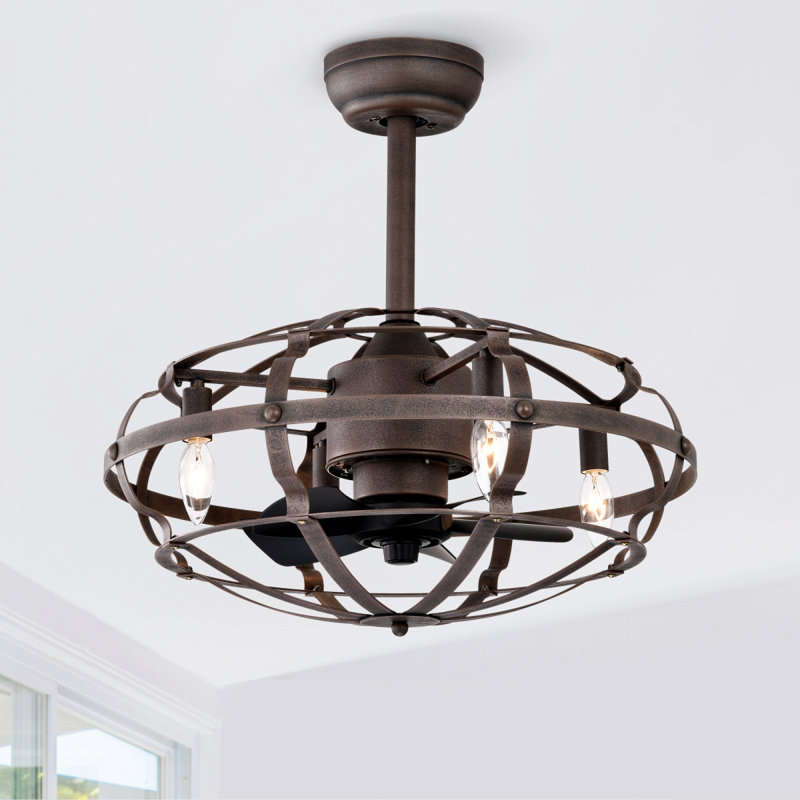 Best Sells Modern Enclosed Ceiling Fan Indoor With Remote Control And Bladeless Rust Red Industrial Ceiling Fan Light Kit