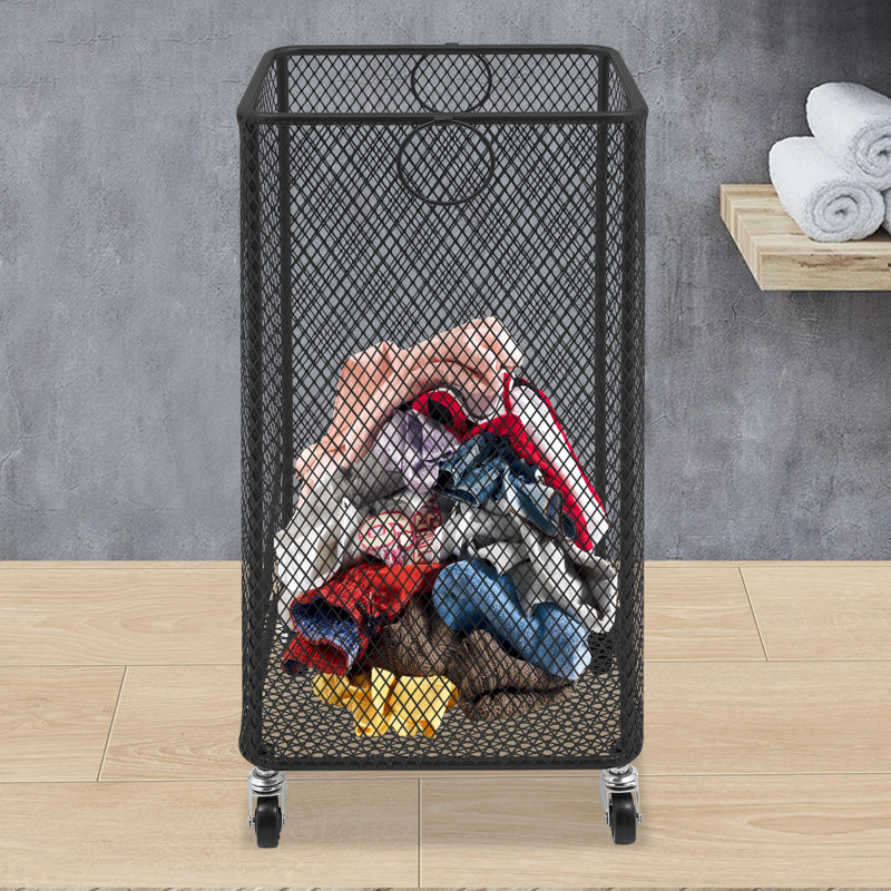 Metal Mesh Laundry Storage Cart, Laundry Basket With Wheels, Black