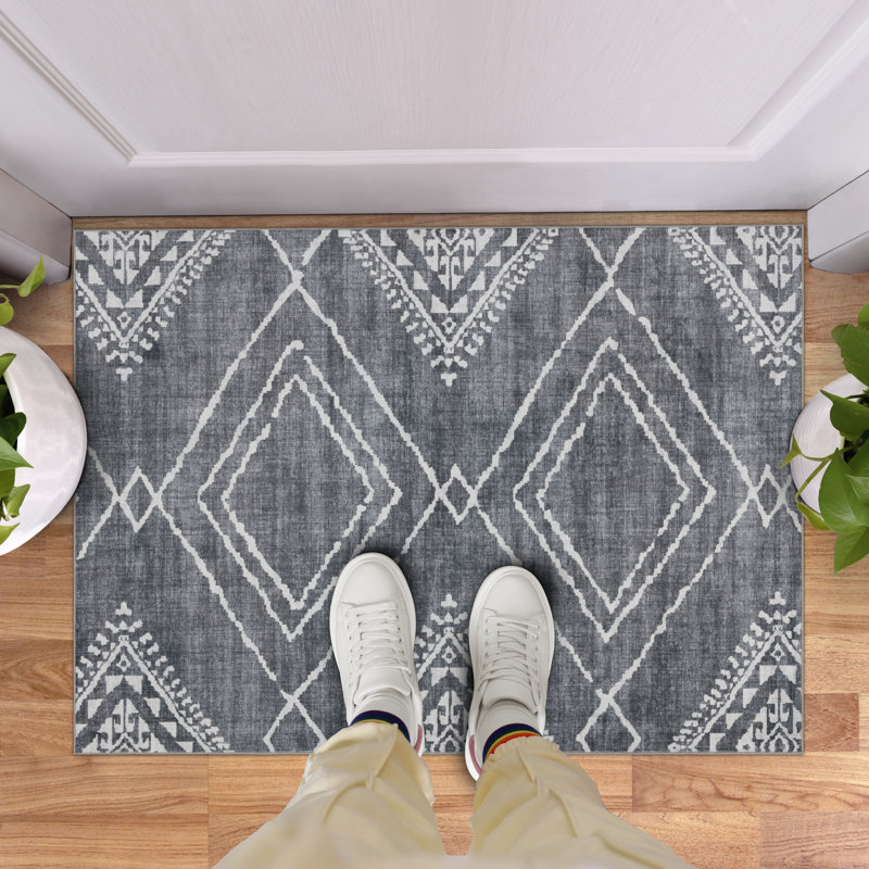 Tapis orange lavable à la machine Kentre Jax, Grey, Rectangulaire 2 pi x 3 pi