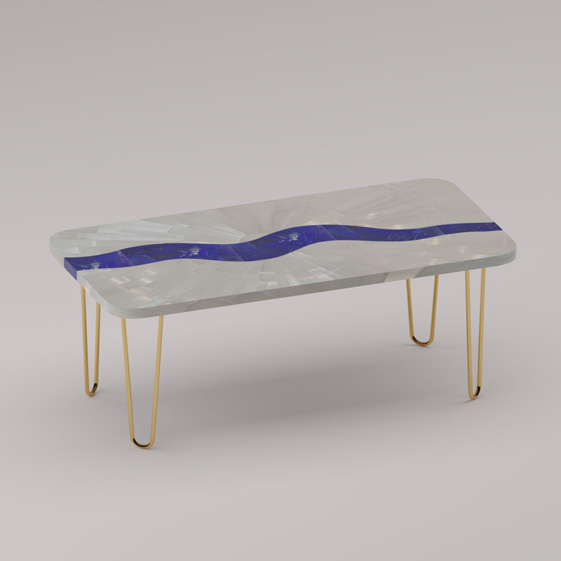 Table basse Admiranda, Sélénite avec incrustation de lapis-lazuli, Doré