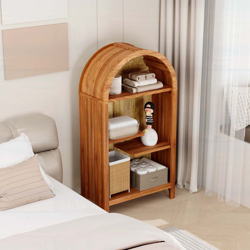 Armoire de rangement asymétrique ouverte, Bois naturel / noyer