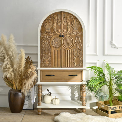 31.50" Arched Flower Carved Door Accent Sideboard Cabinet with 1 Drawer and Shelf, Wooden Cabinet for Kitchen, Dining Room, Living Room