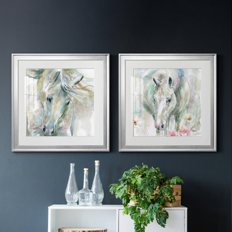 «Exuberant Spirit», ensemble de 2 reproductions d'art, Blanc, H 22,5 po x l 45 po x P 1,5 po, Papier avec cadre argenté