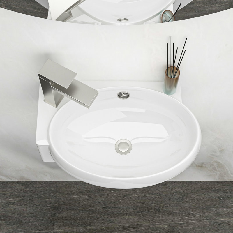 Lavabo de salle de bain mural en céramique blanche 16 po x 11 po, rectangulaire, teinté, faible absorption d'eau, poli lisse, surface des accessoires d'installation, instructions
