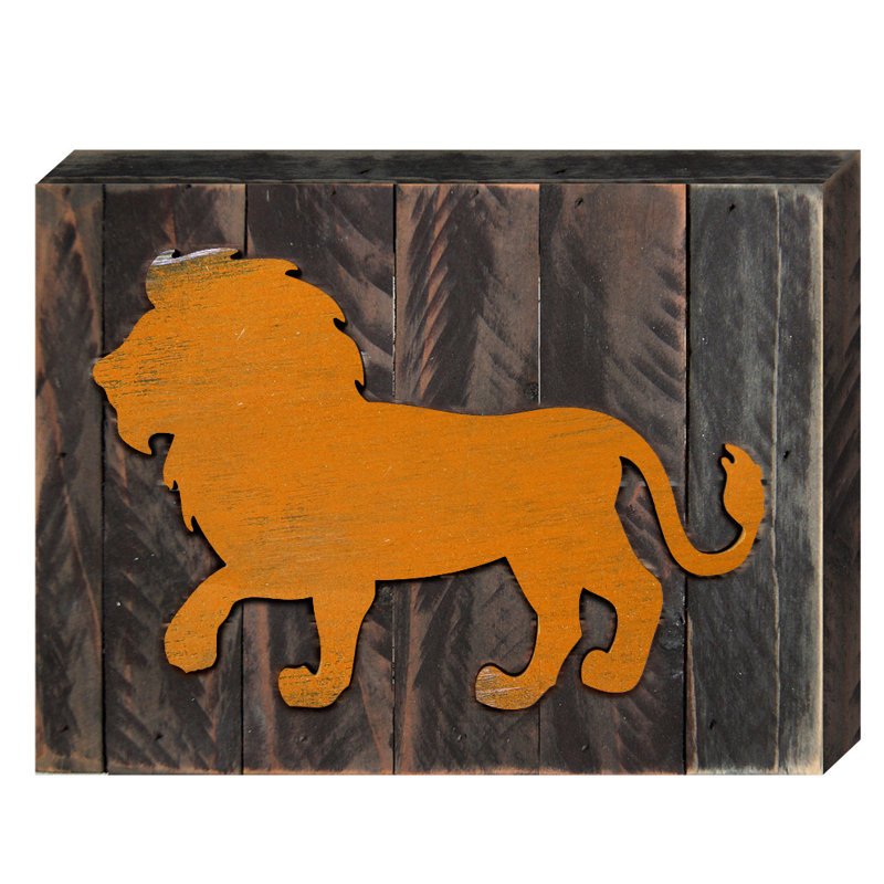 Décoration murale en bois lion art rustique, H 6 po x l 8 po x P 1,5 po