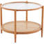 Plateau de table rond en verre ondulé à double couche de 25,59 po et en rotin PE assorti à une table basse avec cadre en fer à grain de bois à transfert de chaleur-728616399